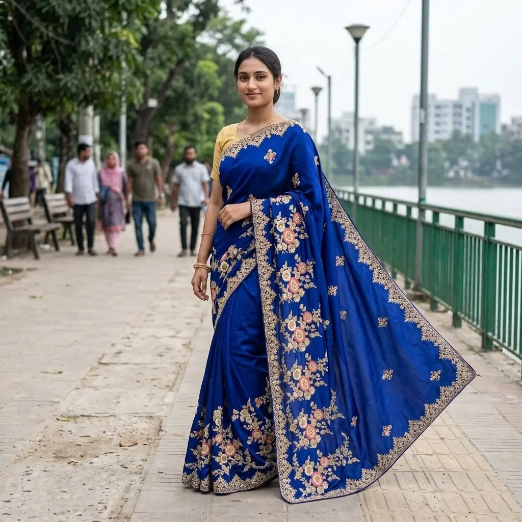 ইন্ডিয়ান জর্জেট শাড়ি ব্লাউজ পিস সহ