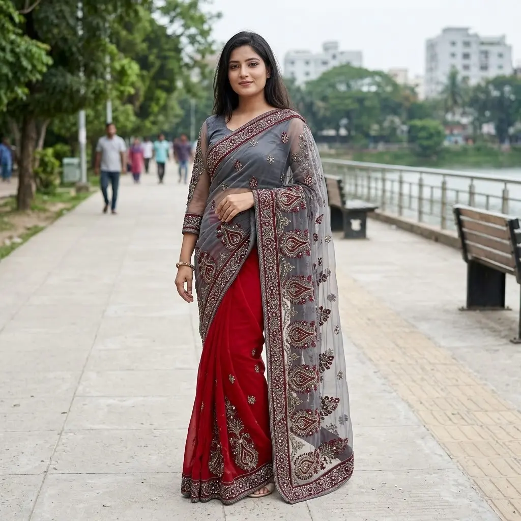 ইন্ডিয়ান জর্জেট শাড়ি ব্লাউজ পিস সহ