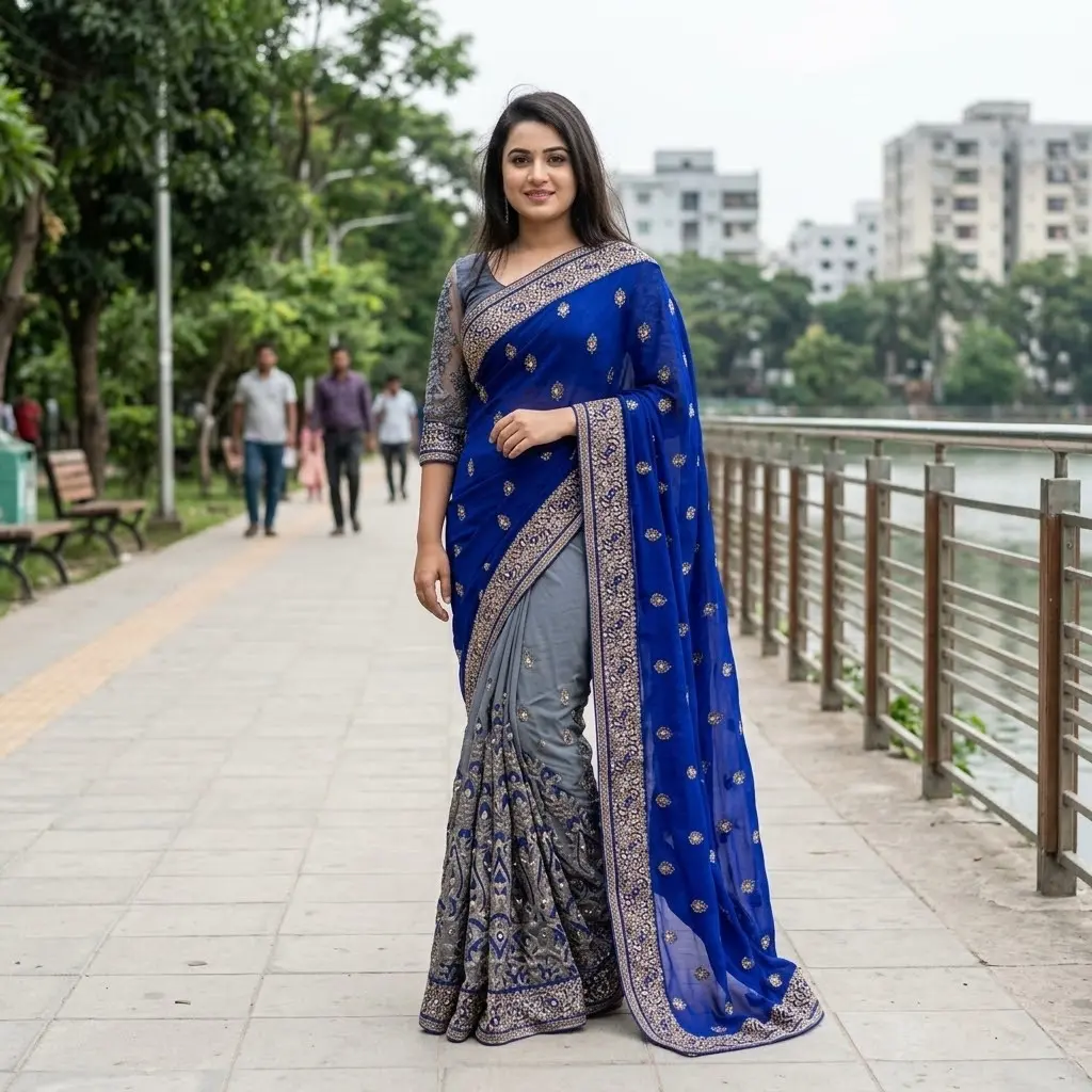 ইন্ডিয়ান জর্জেট শাড়ি ব্লাউজ পিস সহ