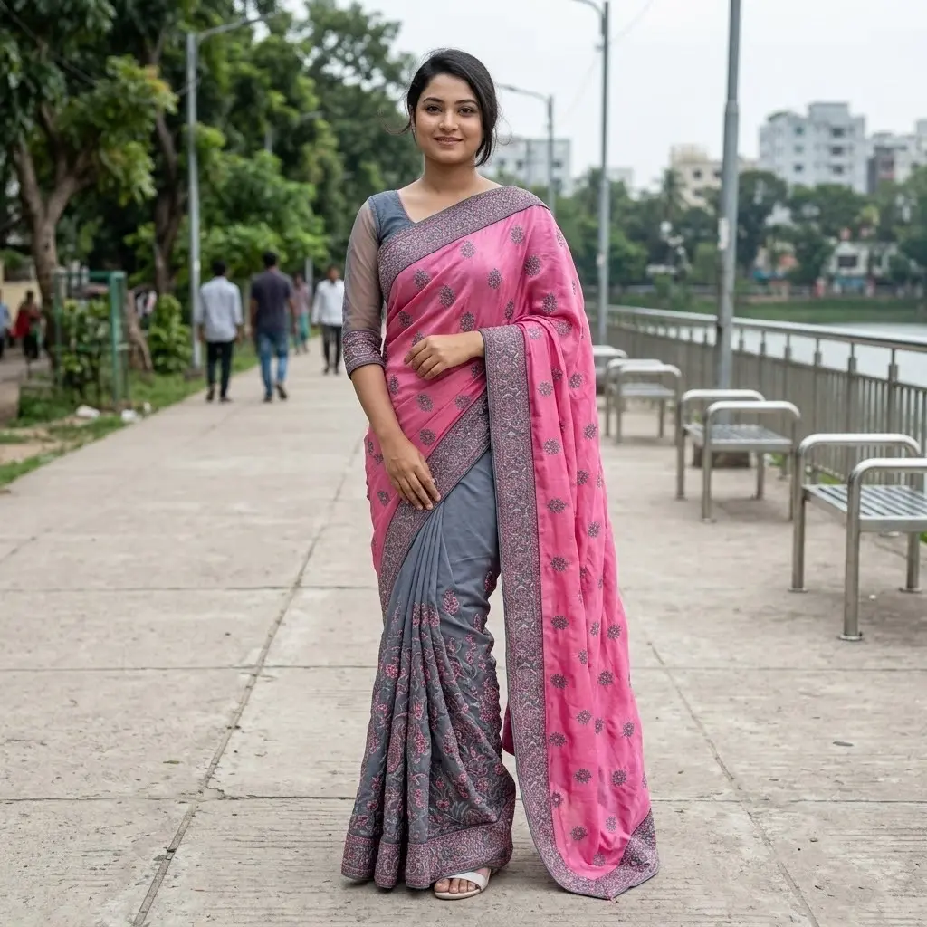 ইন্ডিয়ান জর্জেট শাড়ি ব্লাউজ পিস সহ