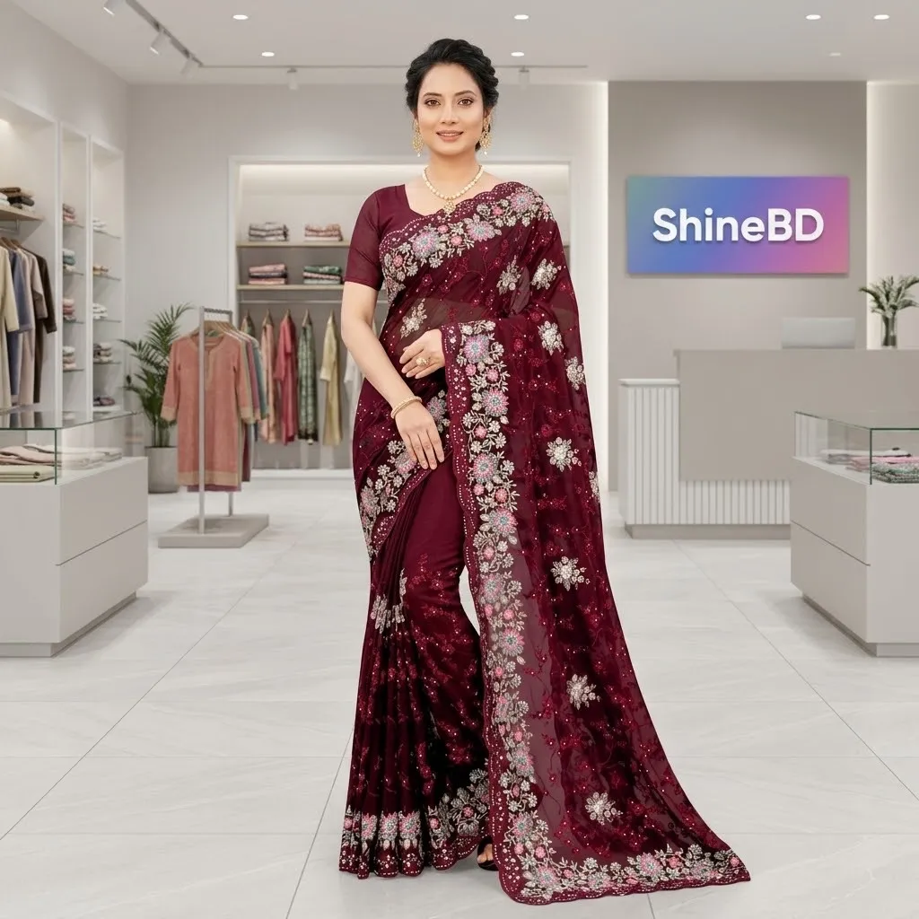 ইন্ডিয়ান জর্জেট শাড়ি ব্লাউজ পিস সহ