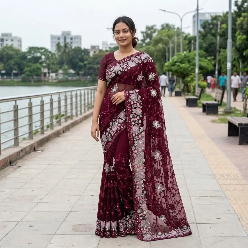 ইন্ডিয়ান জর্জেট শাড়ি ব্লাউজ পিস সহ