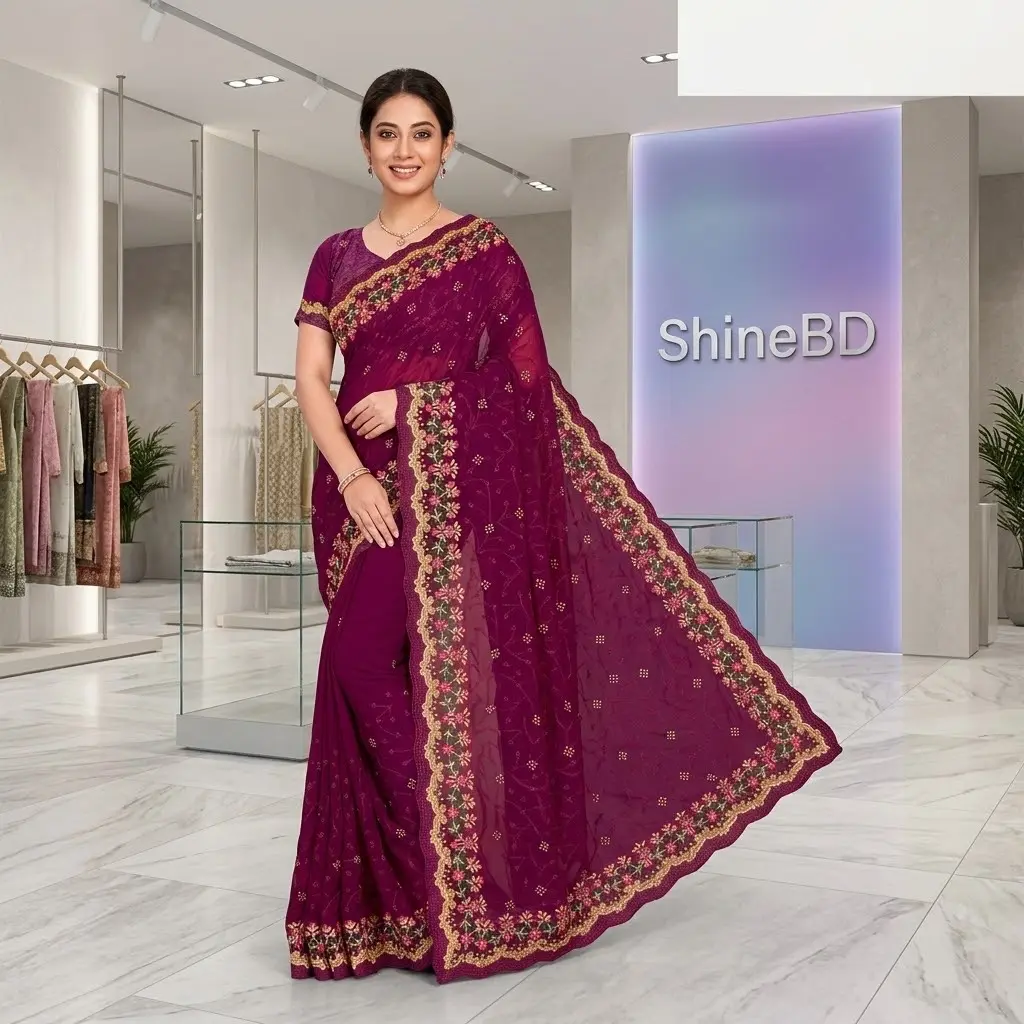 ইন্ডিয়ান জর্জেট শাড়ি ব্লাউজ পিস সহ