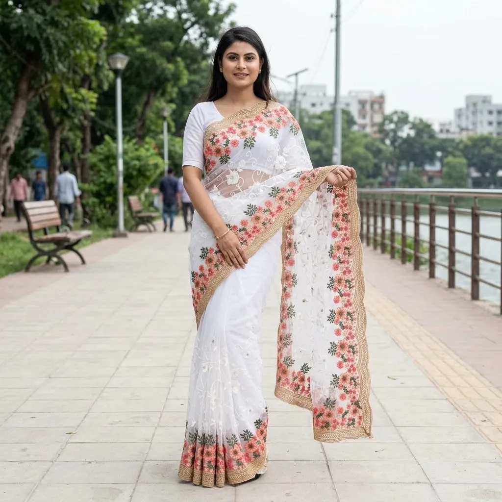 ইন্ডিয়ান জর্জেট শাড়ি ব্লাউজ পিস সহ