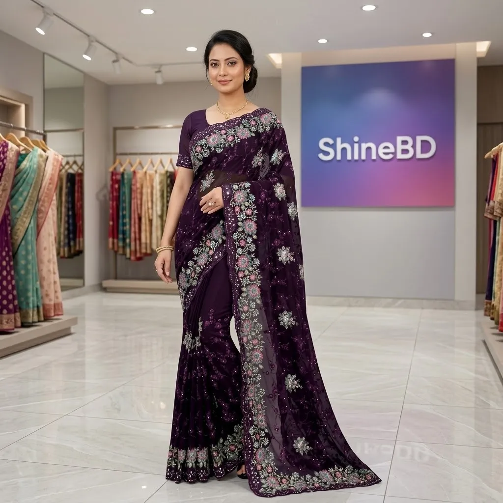 ইন্ডিয়ান জর্জেট শাড়ি ব্লাউজ পিস সহ