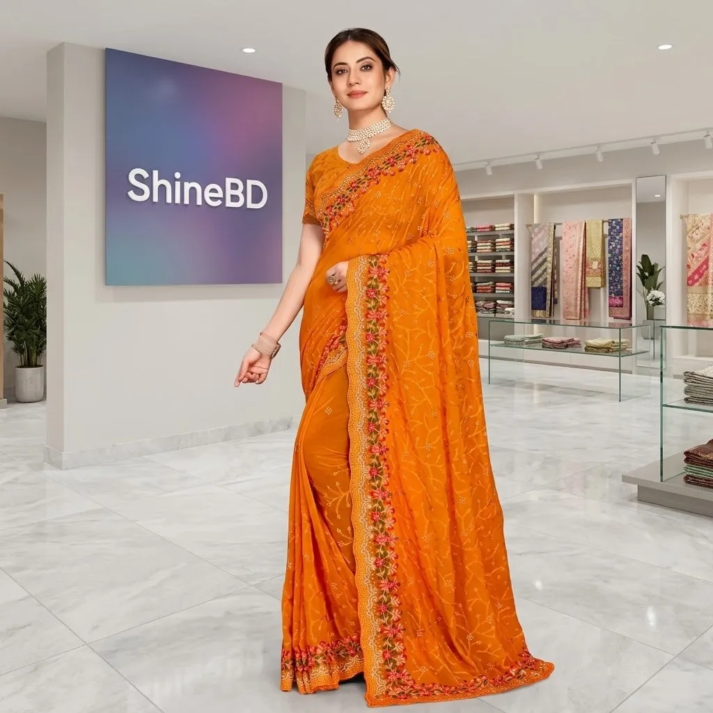 ইন্ডিয়ান জর্জেট শাড়ি ব্লাউজ পিস সহ