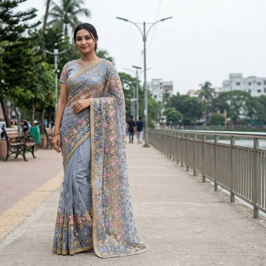 ইন্ডিয়ান জর্জেট শাড়ি ব্লাউজ পিস সহ