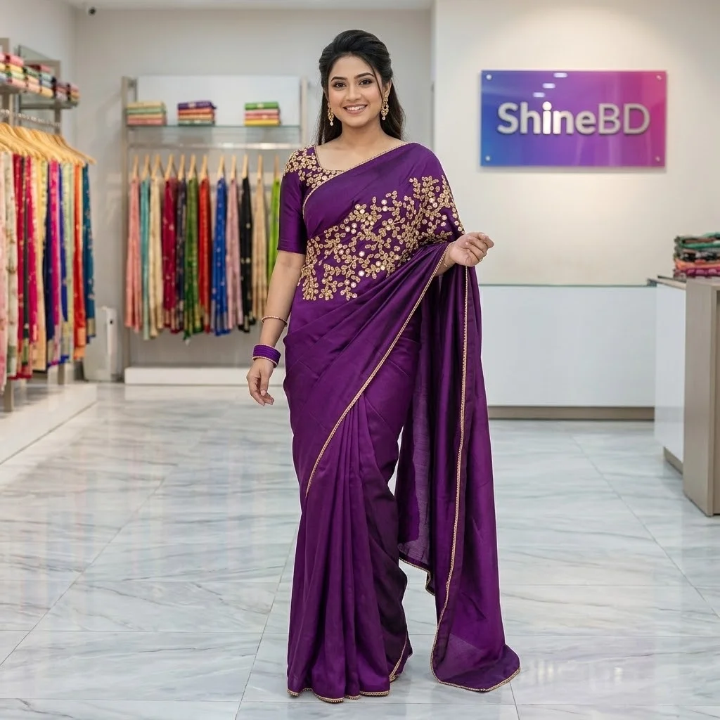 ইন্ডিয়ান জর্জেট শাড়ি ব্লাউজ পিস সহ