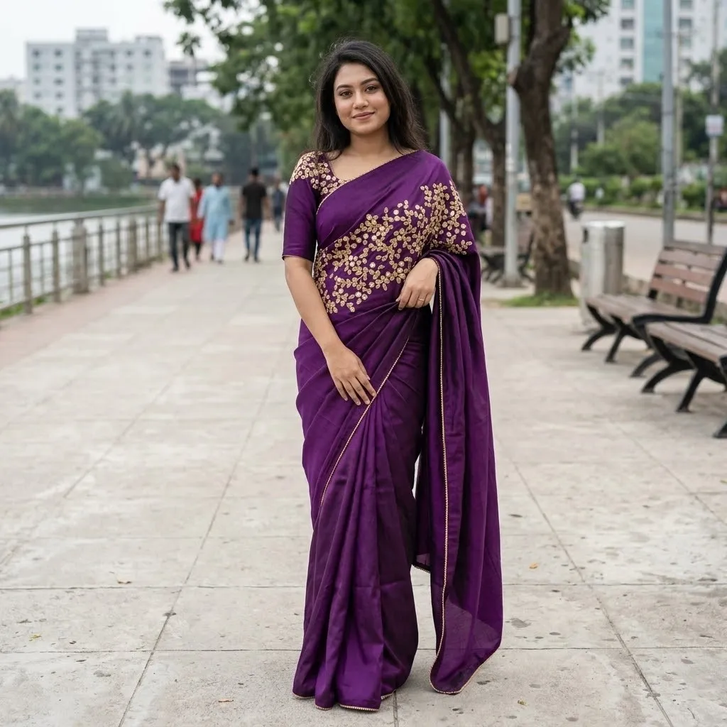 ইন্ডিয়ান জর্জেট শাড়ি ব্লাউজ পিস সহ
