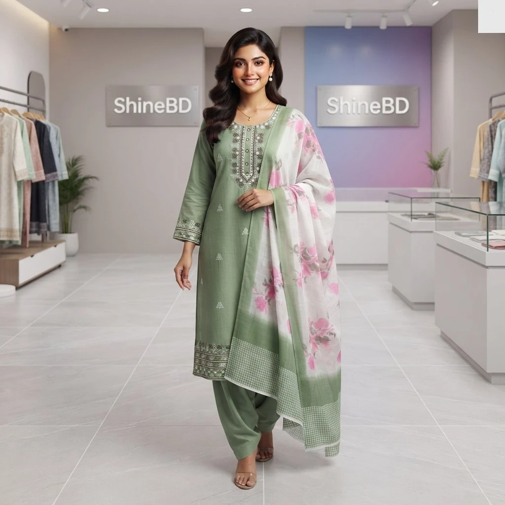 Readymade Embroidery Cotton Three Piece
