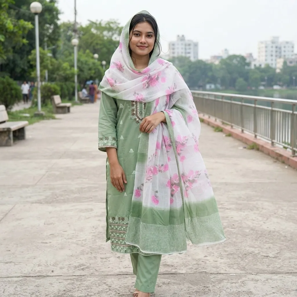Readymade Embroidery Cotton Three Piece