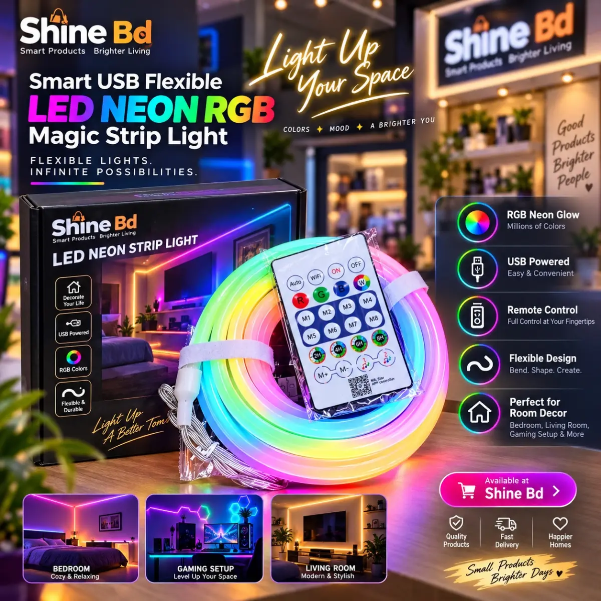Smart USB flexible LED NEON RGB MAGIC Strip Light (5 m)