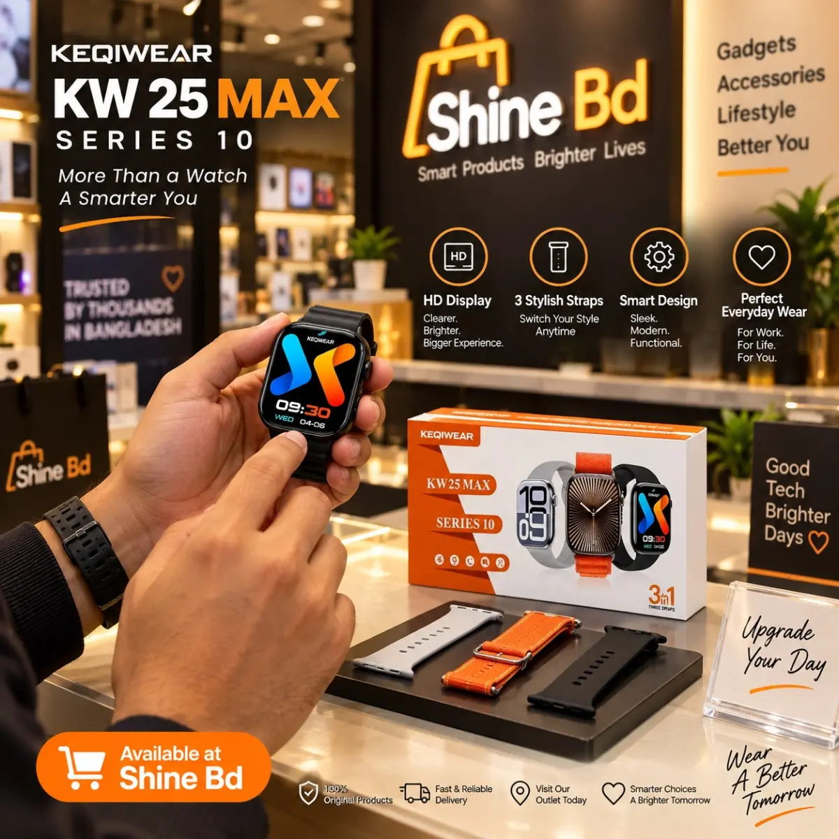 Keqiwear Kw 25 Max Smart Watch With Hd Display And 3 Straps