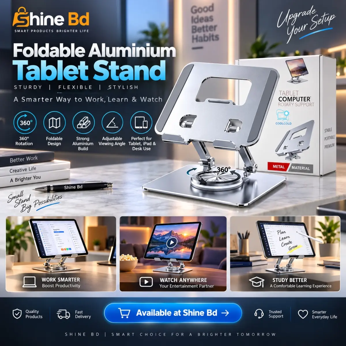 Tablet Stand Foldable Aluminium Tablet Stand Tablet Holder For iPad Pro Stand 360° Rotation