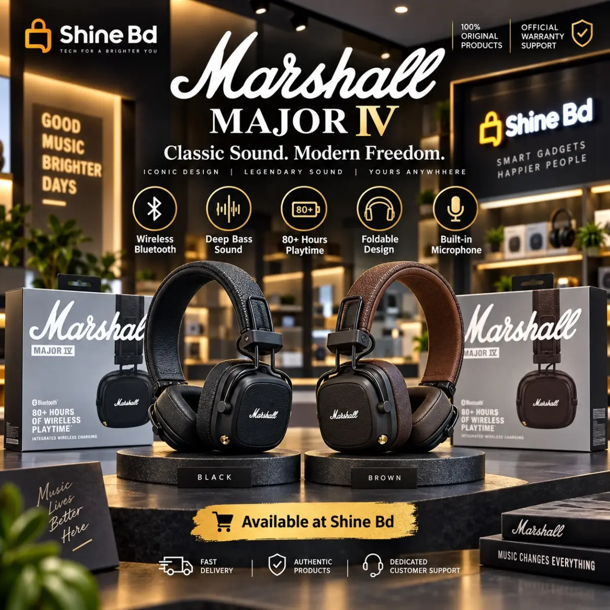 Marshall Major IV 4 Wireless Bluetooth Headphones Classic Earphones Deep Bass Foldable Pop Rock Retro Music Microphone Headset Master Copy