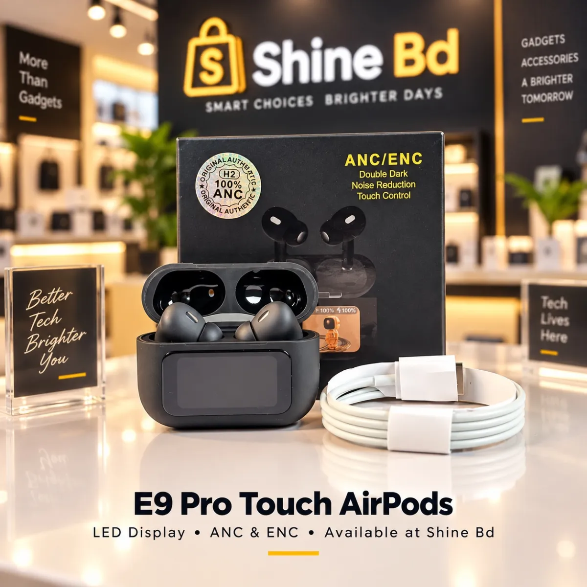 E9 Pro Touch AirPods with LED Display (ANC & ENC Supported)