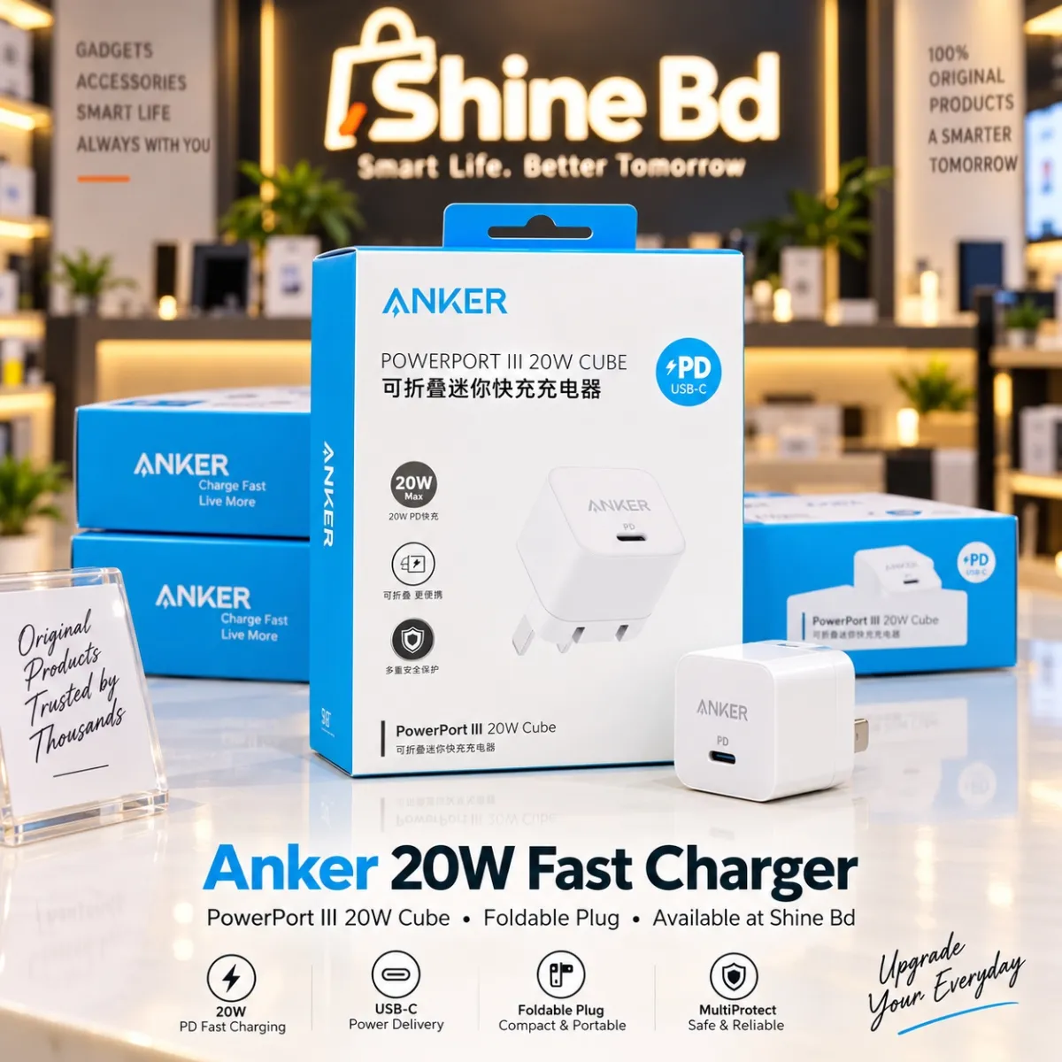 Anker 20W Box Fast Charger with Foldable Plug, PowerPort III 20W Cube Charger