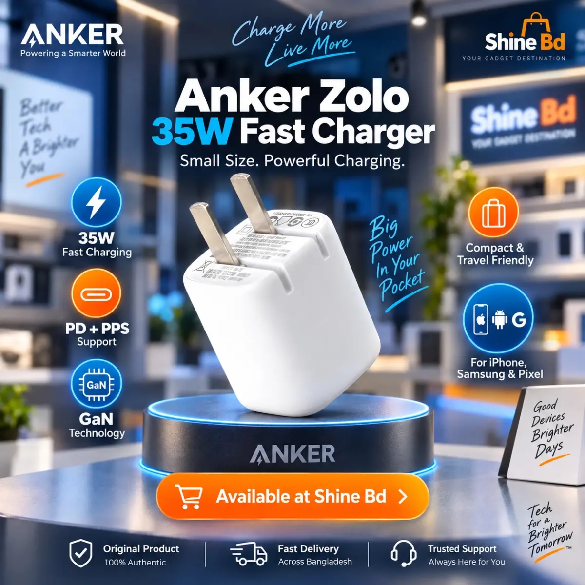Anker Zolo 35W PD PPS GaN Charger - Fast & Efficient Charging for iPhone, Samsung, and Pixel