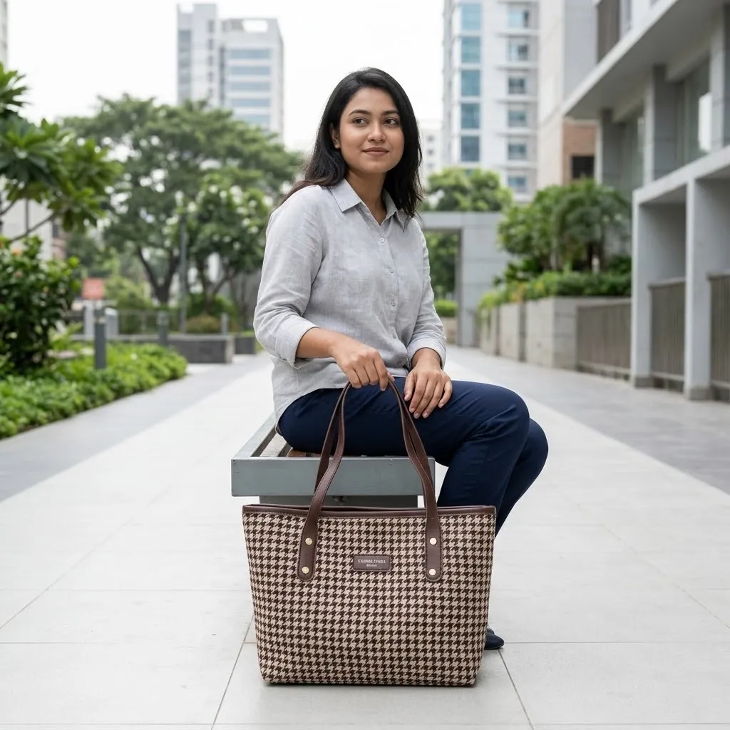 Grameen check tote bag