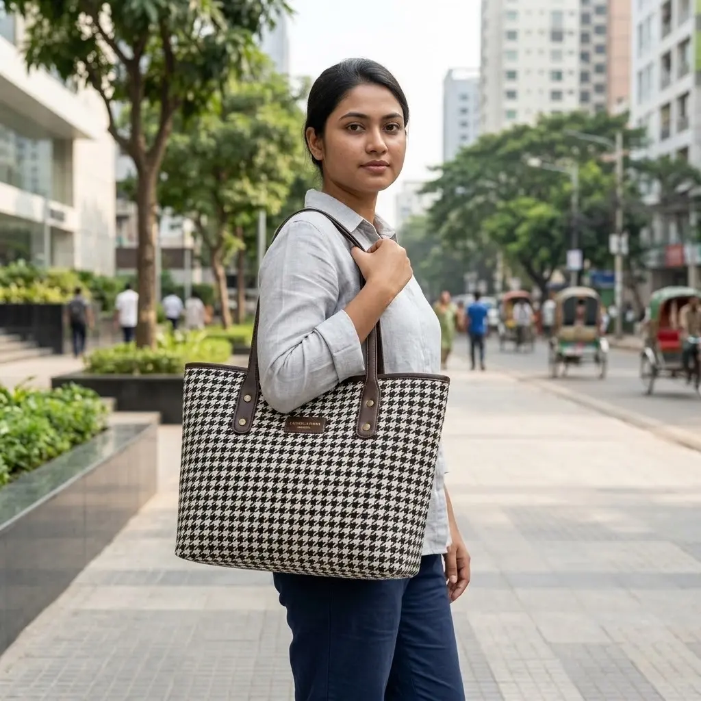 Grameen check tote bag