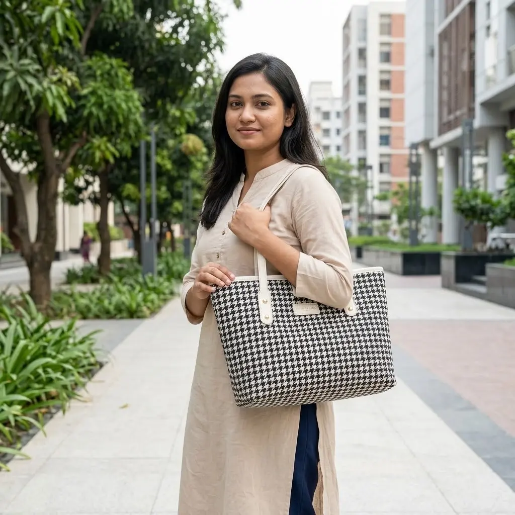 Grameen check tote bag