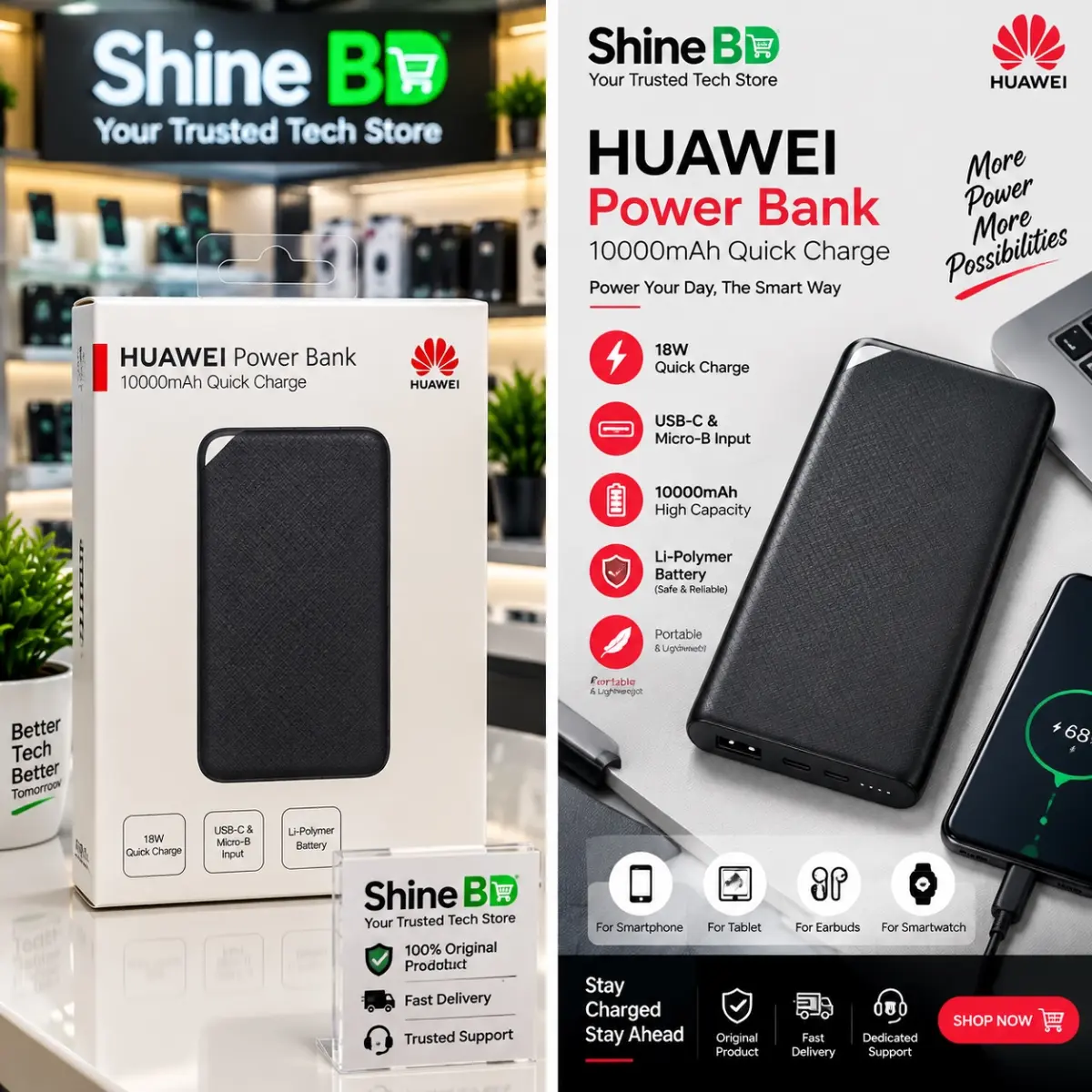 Huawei Quick Charge 2.0 Power Bank - 10,000mAh