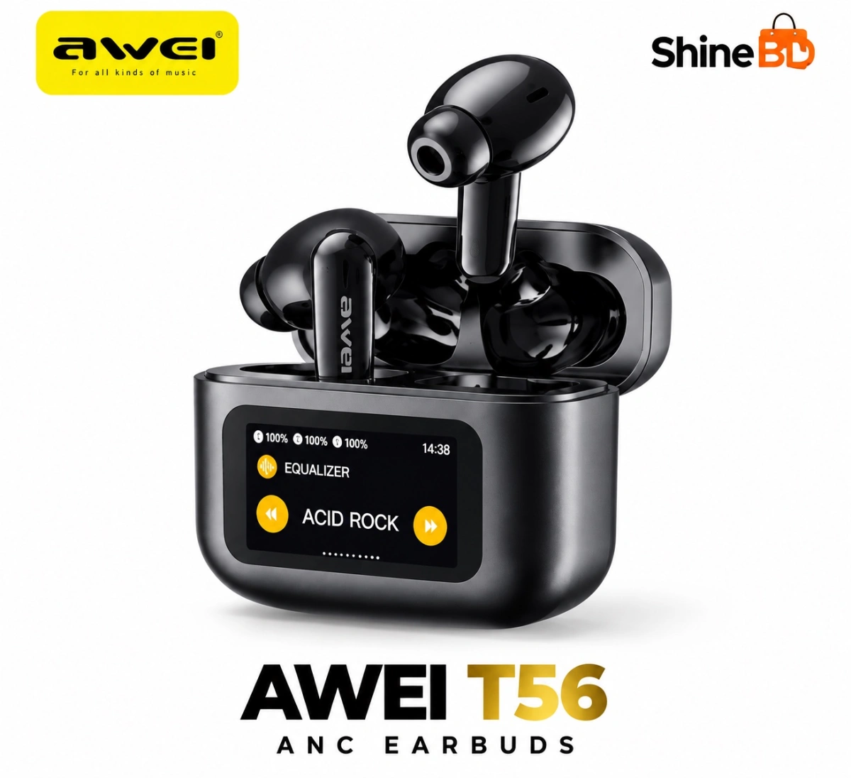 AWEI T56 ANC Earbuds With Screen Intelligent Interaction ( 6-Month Official Warranty)