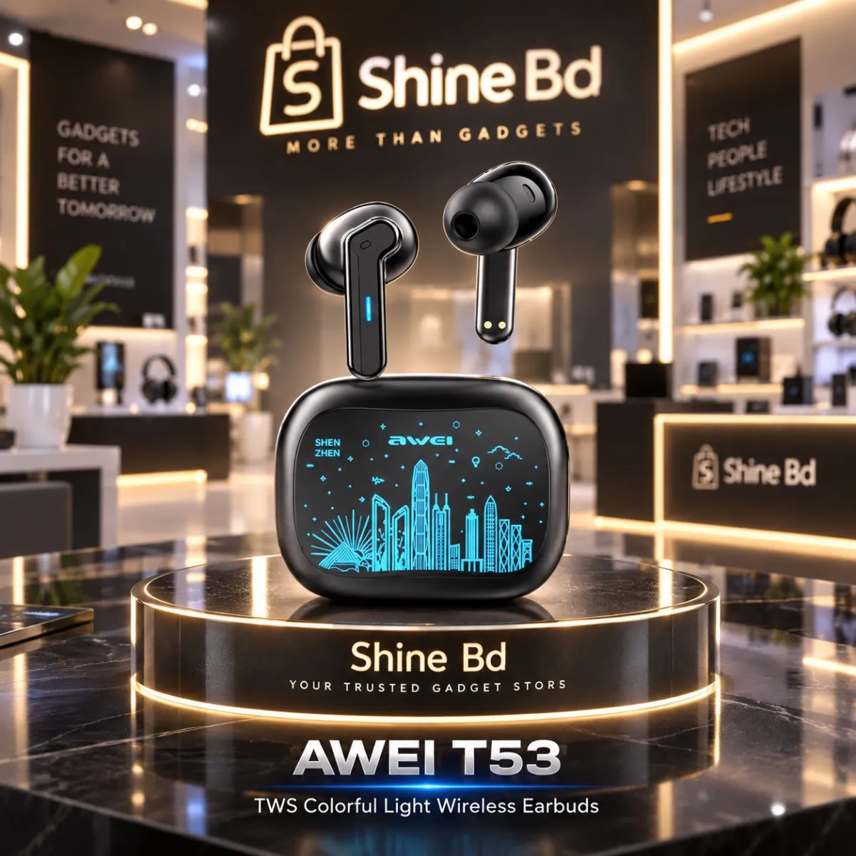 Awei T53 TWS Colorful Light Wireless Earbuds