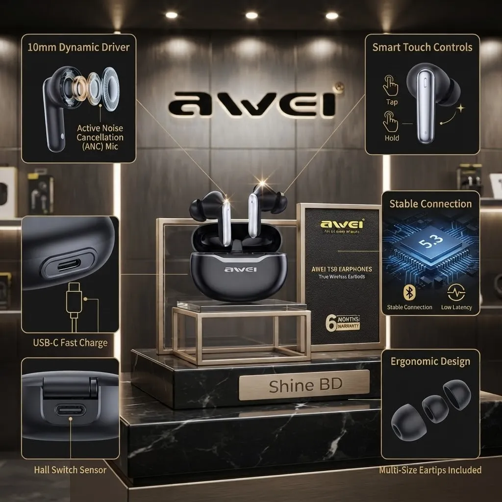 Awei T50 Wireless Headphones Bluetooth 5.3 Earbuds With Mic ( 6-Month Official Warranty )