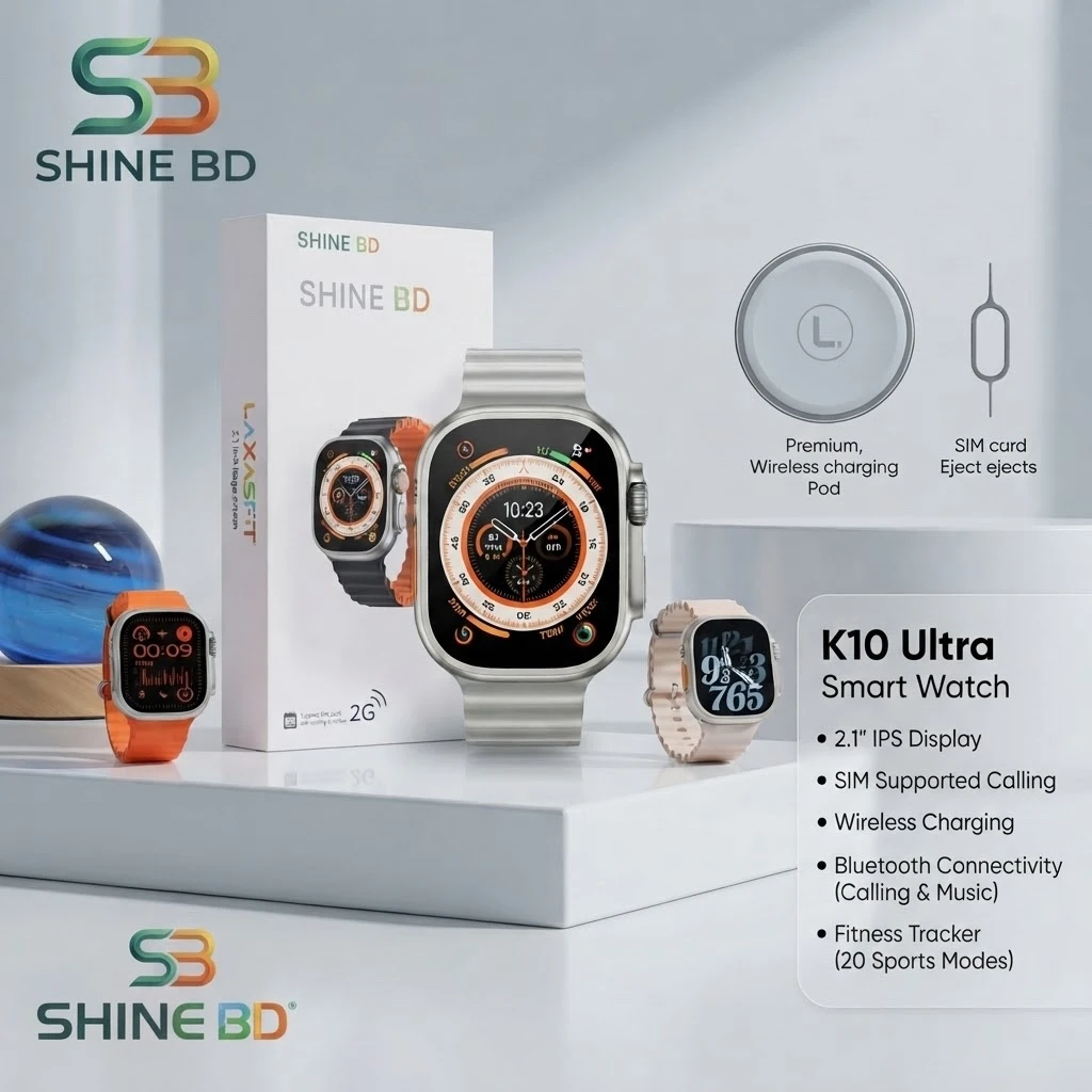 K10 Ultra Smart Watch With Sim Supported 2.1" Display, Wireless Charger And Bluetooth Connectivity Calling & Music, Fitness Tracker With 20 Different Sports Mode