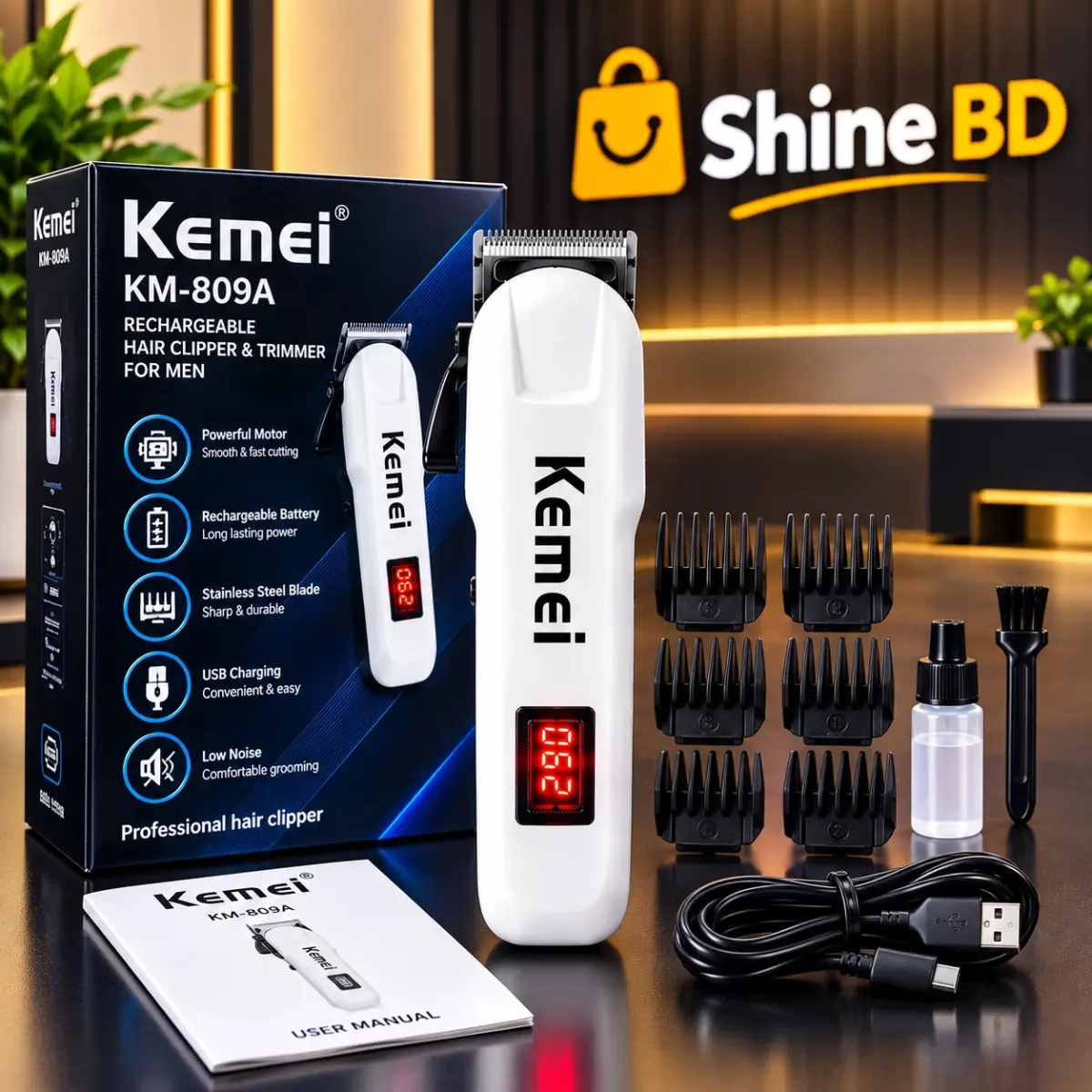 Kemei KM-809A Rechargeable Hair Clipper and Trimmer for Men