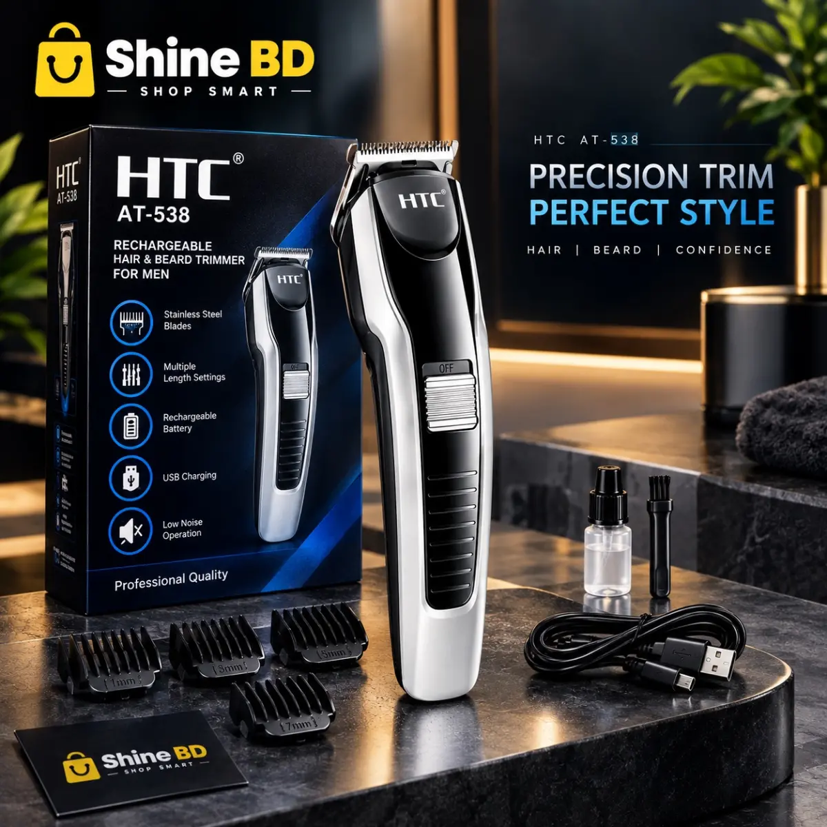 HTC AT-538 Rechargeable Hair and Beard Trimmer For Men