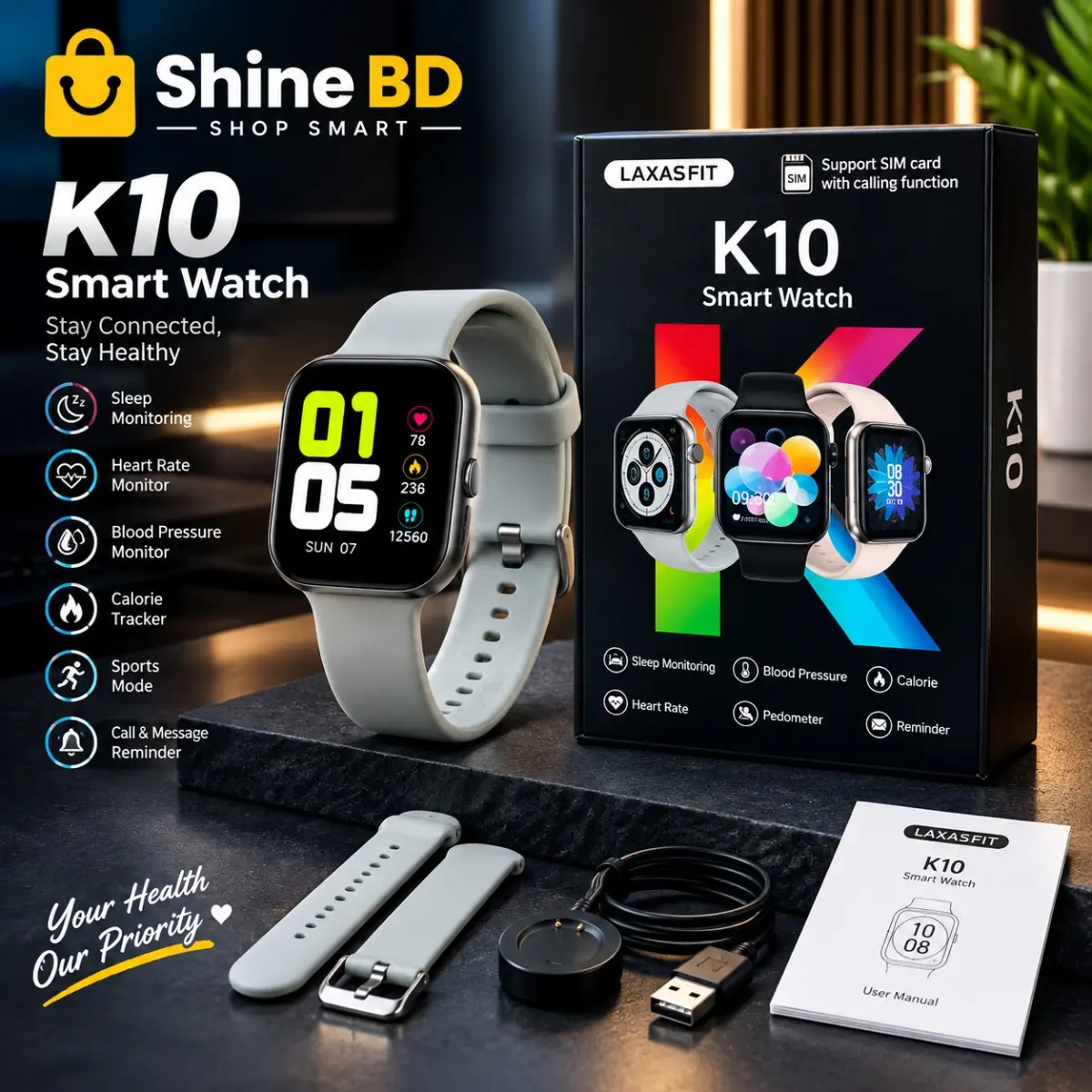 K10 Single SIM Smart Watch with Calling Function
