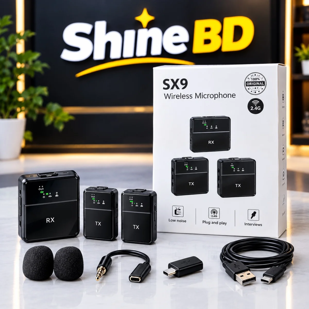 SX9 Dual Mini Wireless Microphone For Type C & 3.5 Interface (1:2)