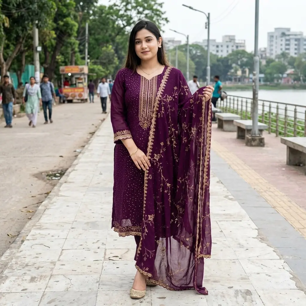 Georgette Embroidered Four-Piece Set