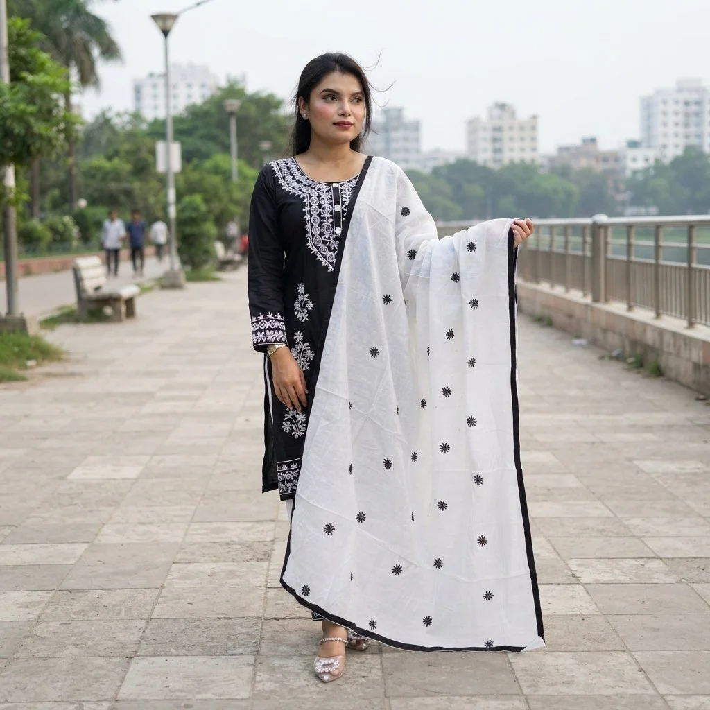 Embroidery Cotton Three Piece