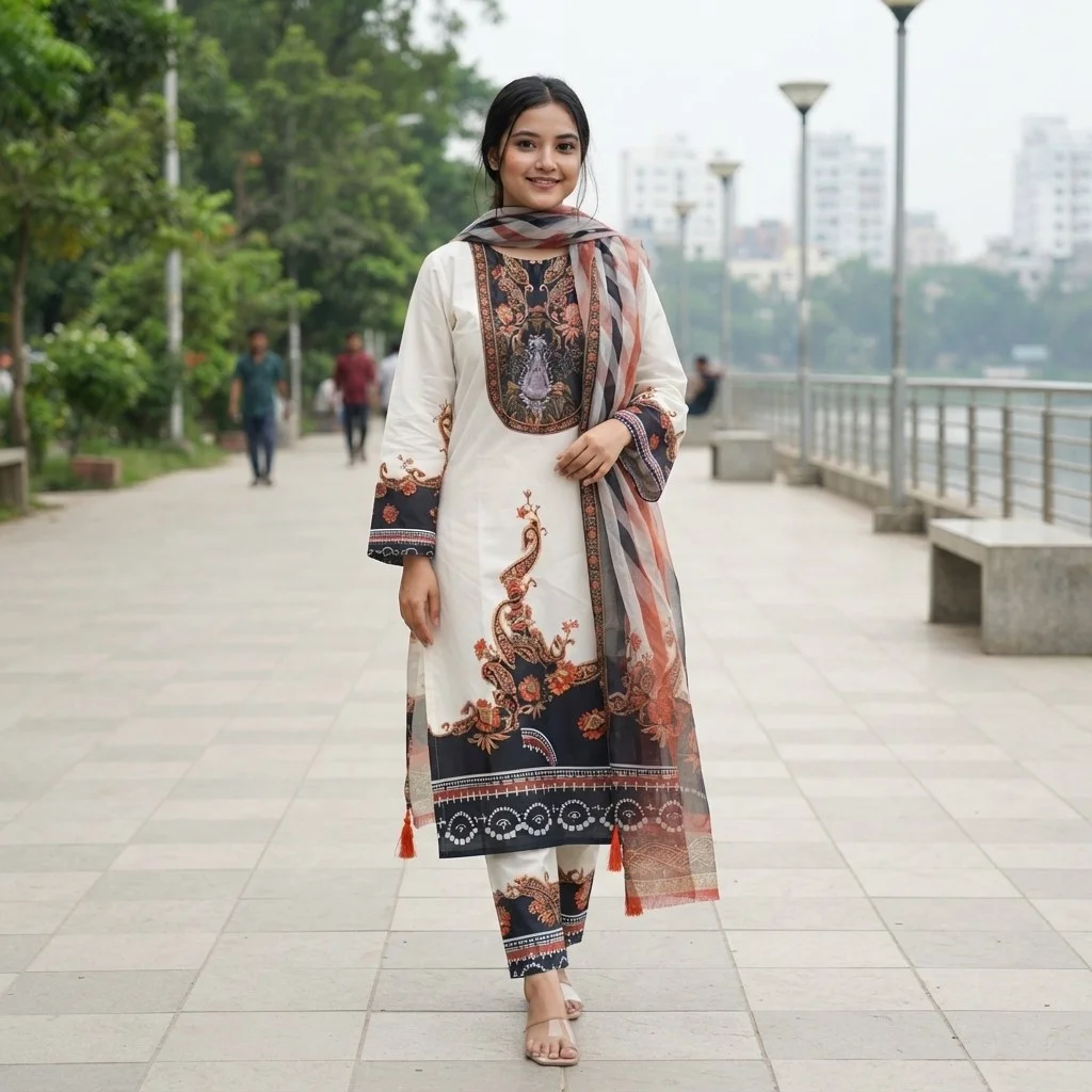 Ready Made Pure dubai silk Digital Print Three Piece