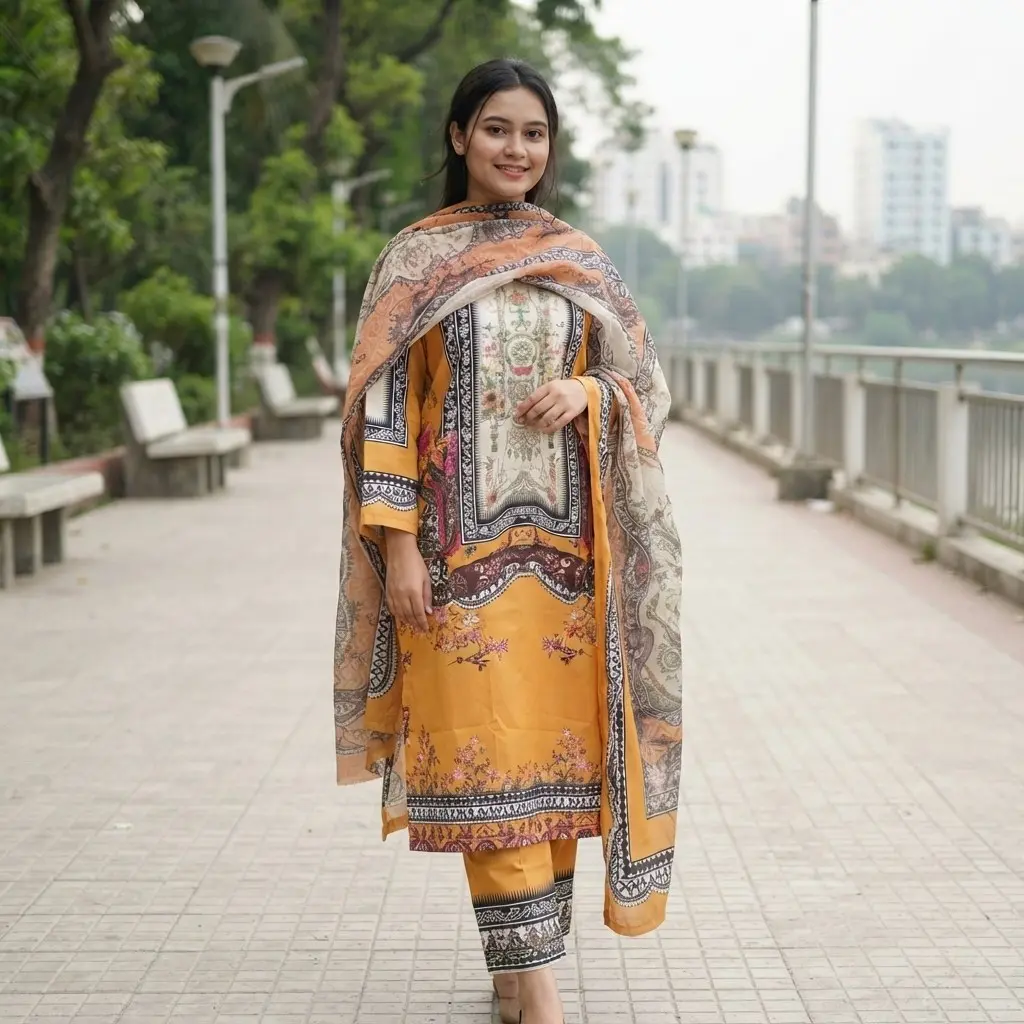 Ready Made Pure dubai silk Digital Print Three Piece