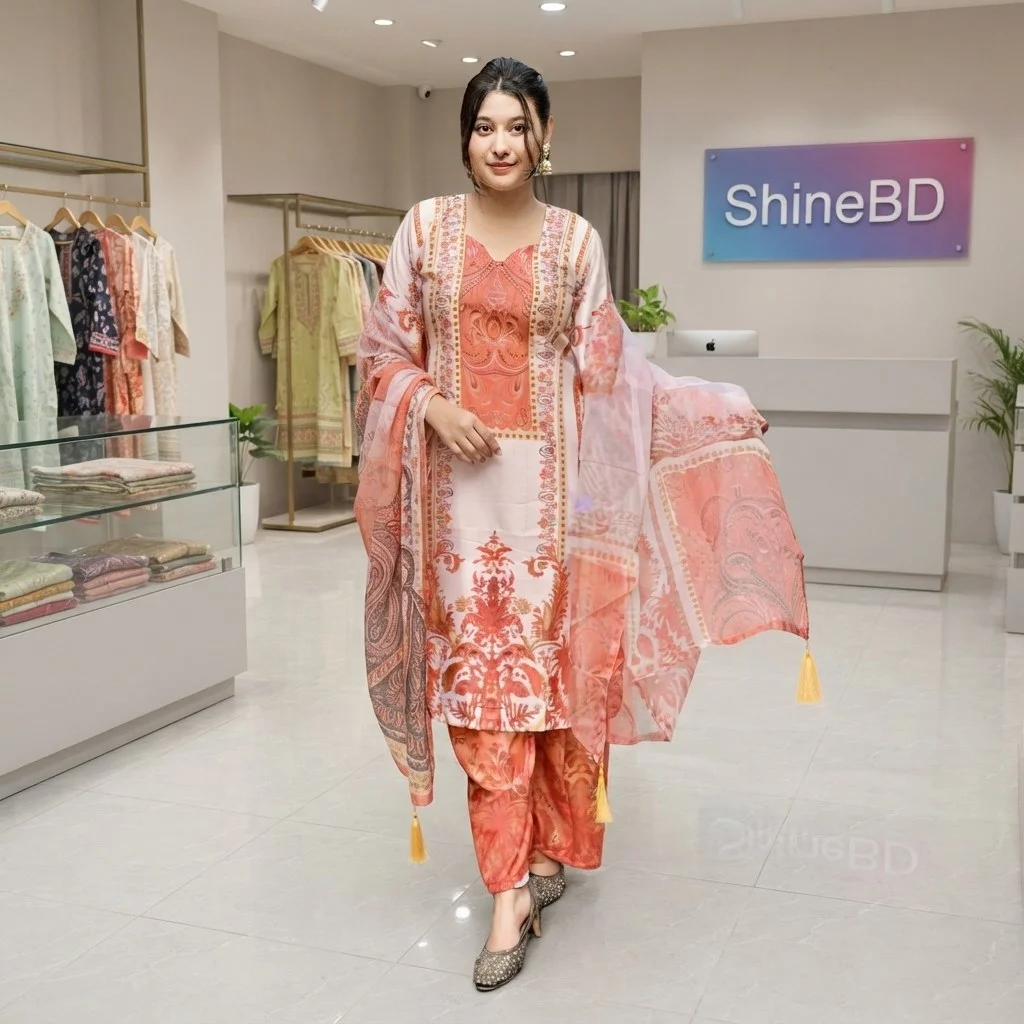 Ready Made Pure dubai silk Digital Print Three Piece
