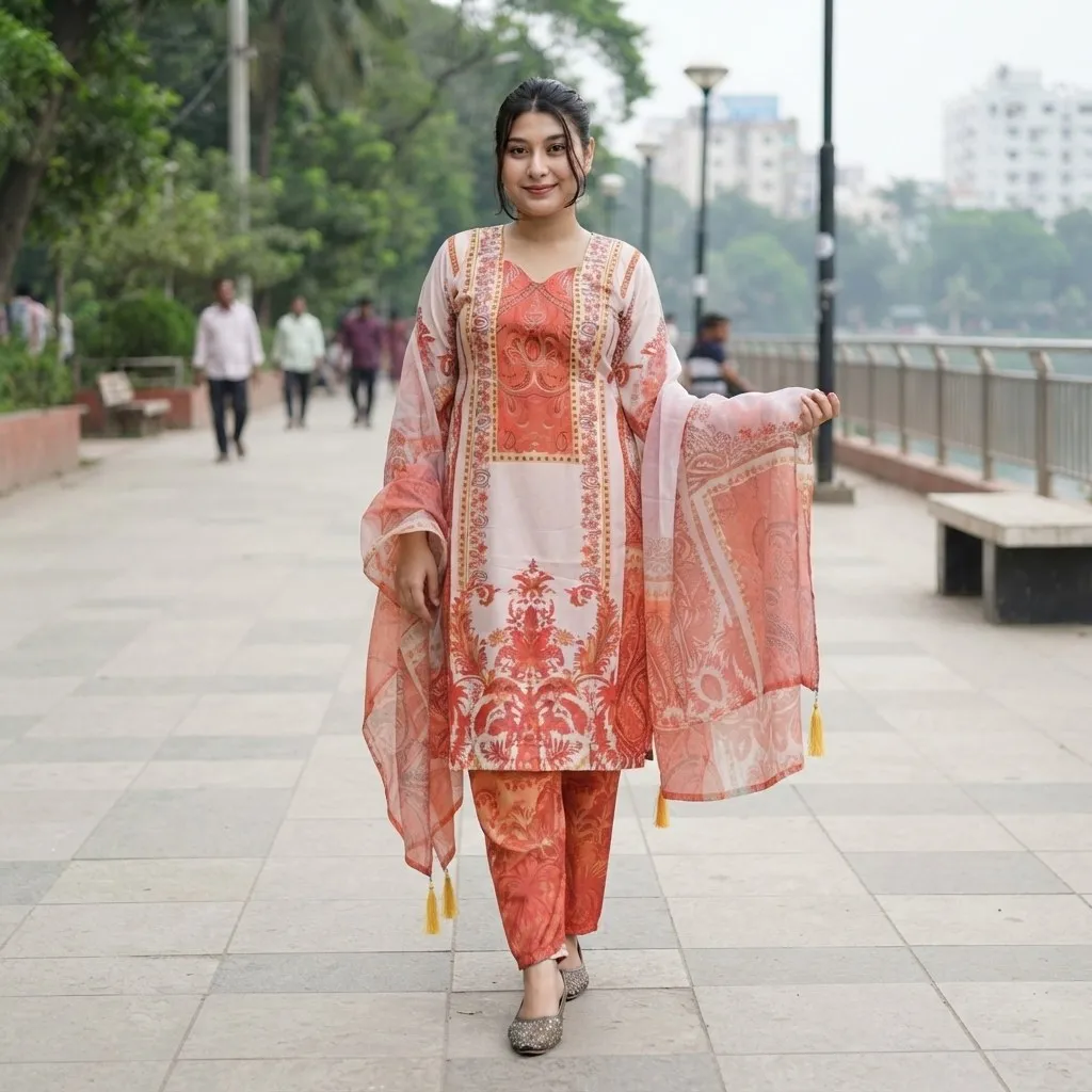 Ready Made Pure dubai silk Digital Print Three Piece