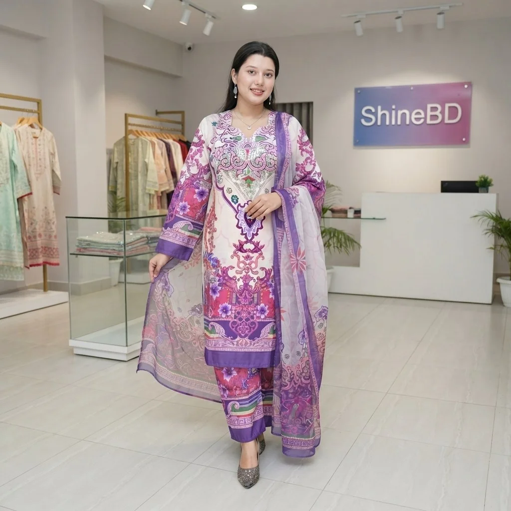 Ready Made Pure dubai silk Digital Print Three Piece