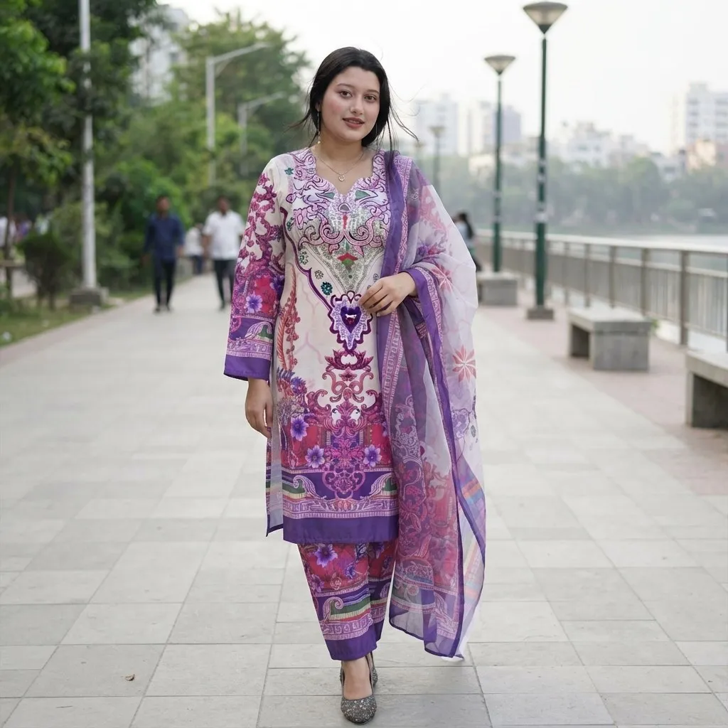 Ready Made Pure dubai silk Digital Print Three Piece