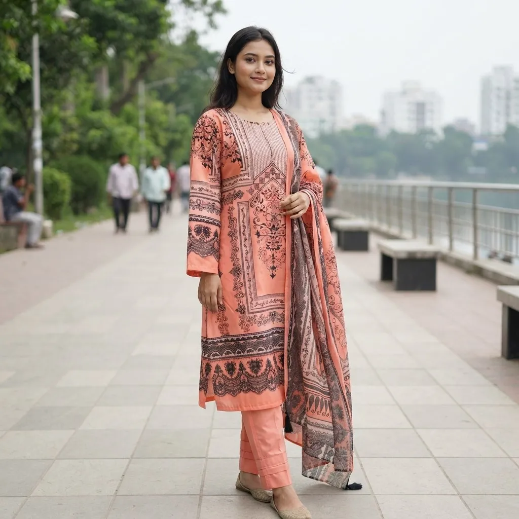 Ready Made Pure dubai silk Digital Print Three Piece