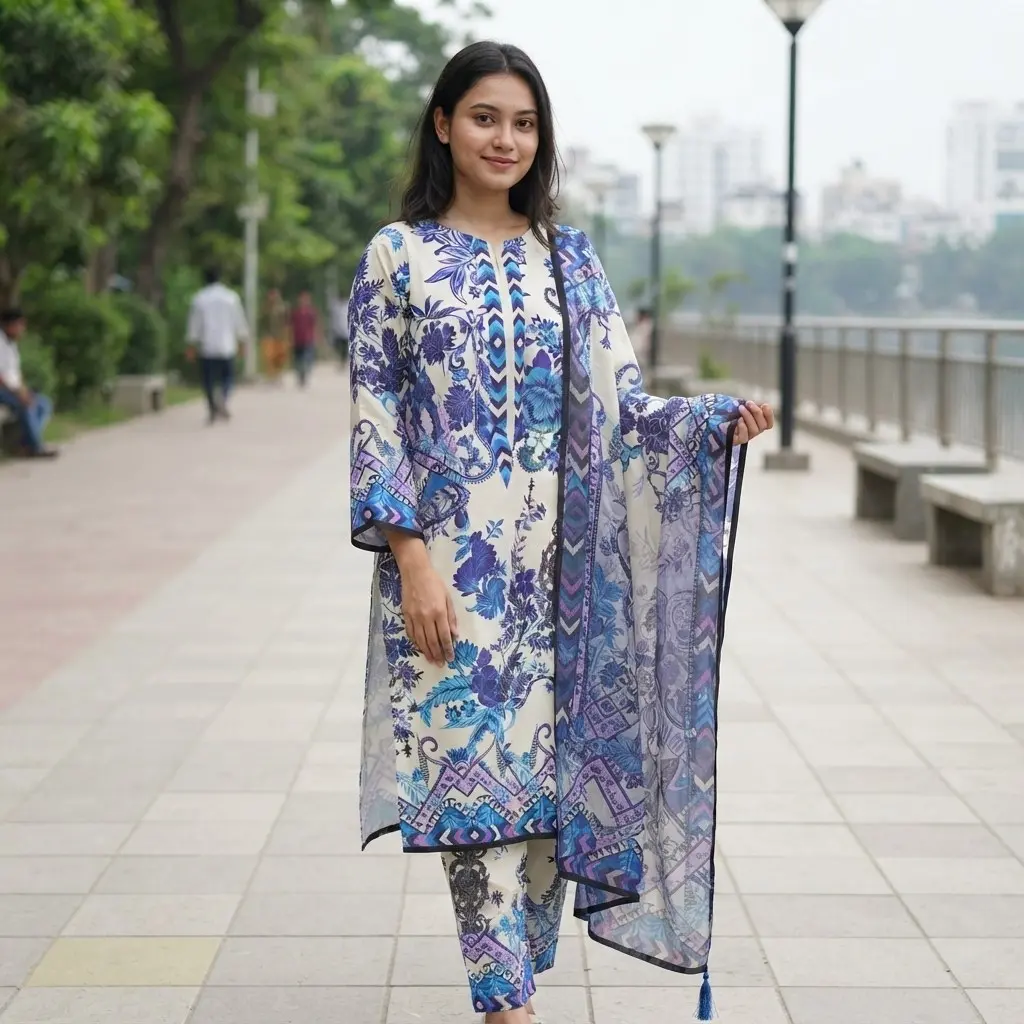 Ready Made Pure dubai silk Digital Print Three Piece