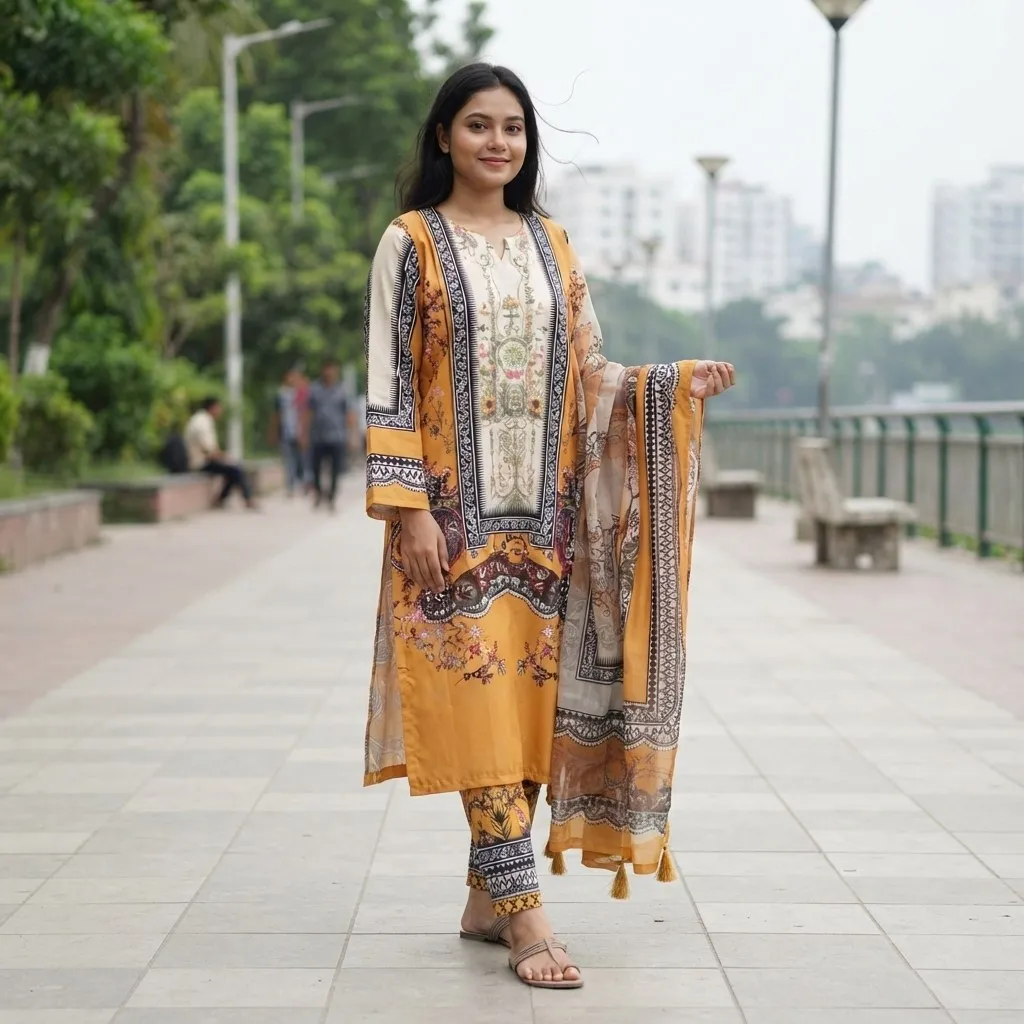 Ready Made Pure dubai silk Digital Print Three Piece