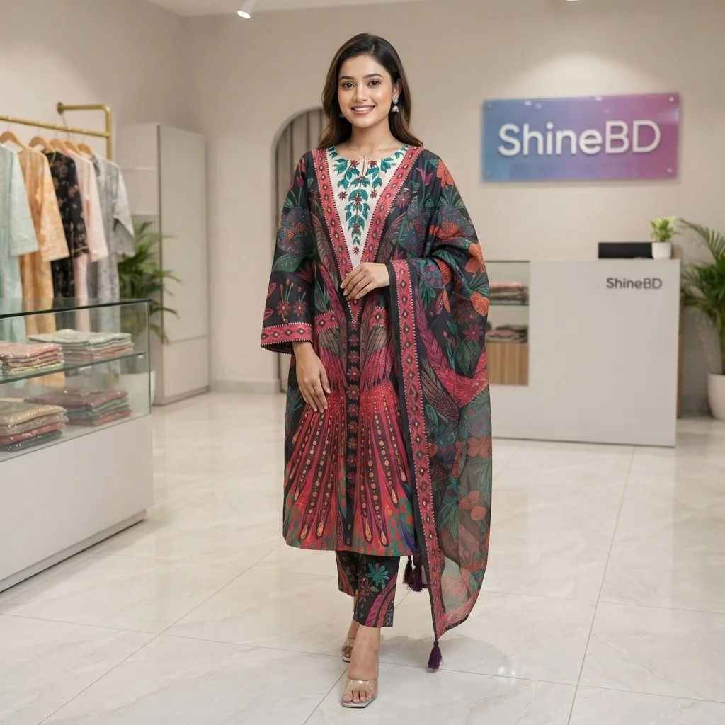 Ready Made Pure dubai silk Digital Print Three Piece