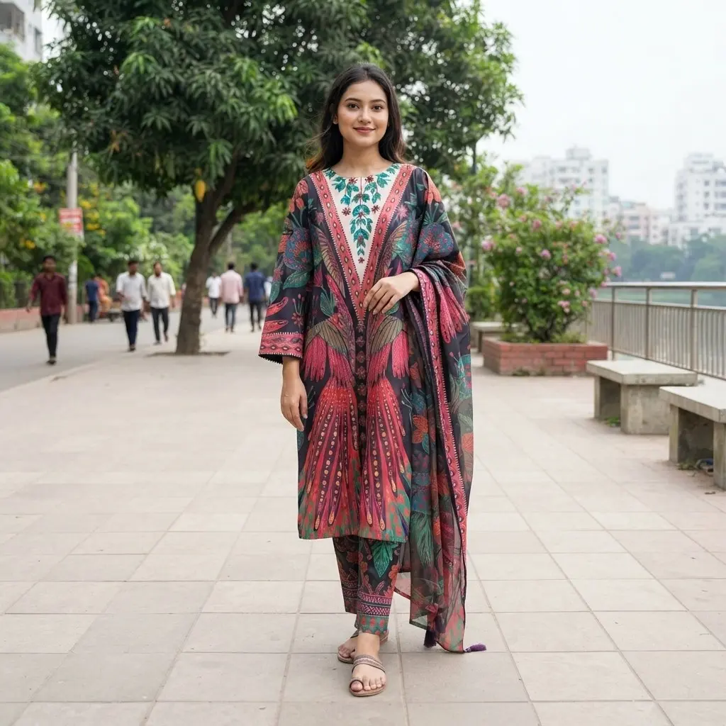 Ready Made Pure dubai silk Digital Print Three Piece