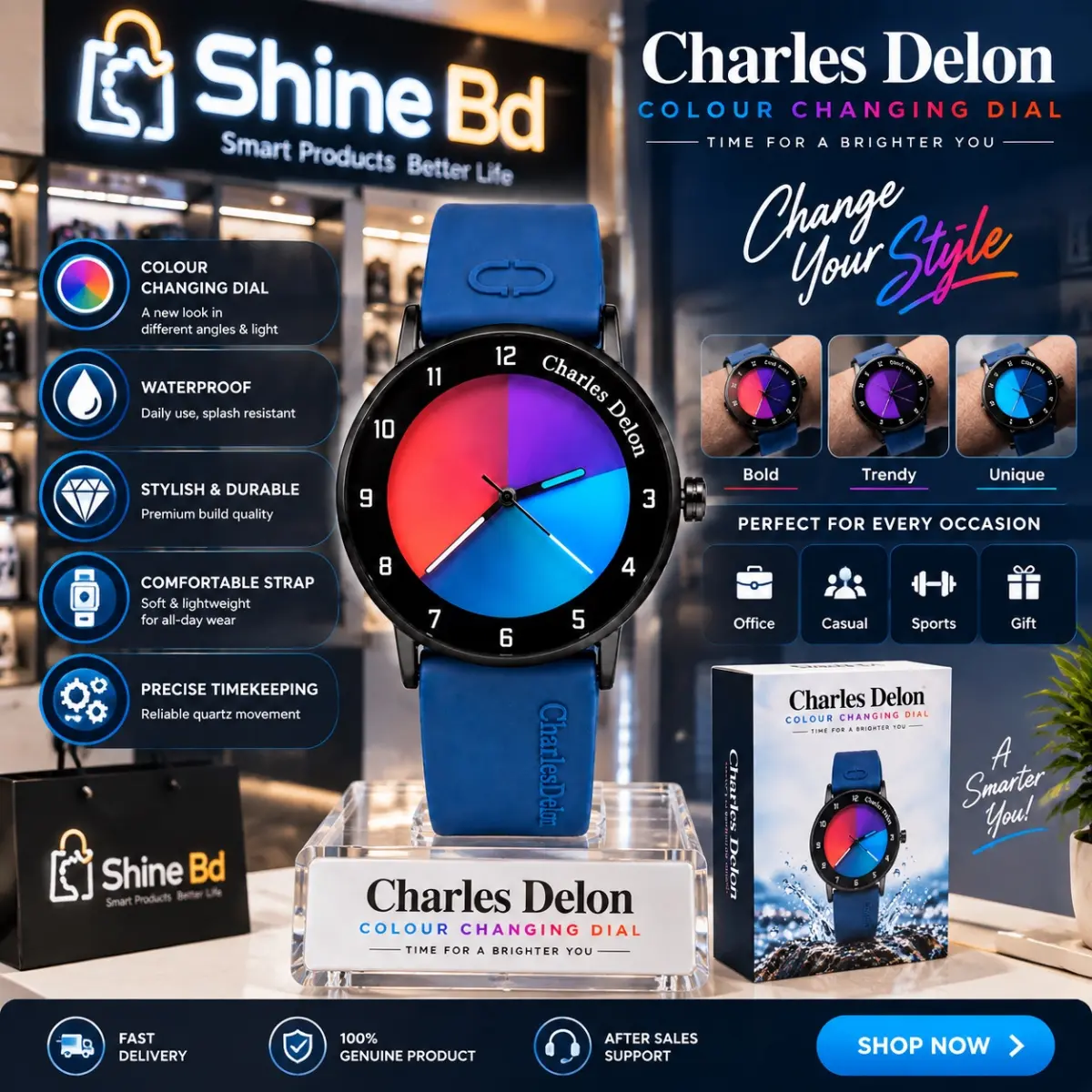 Charles Delon Waterproof Color-Changing Watch