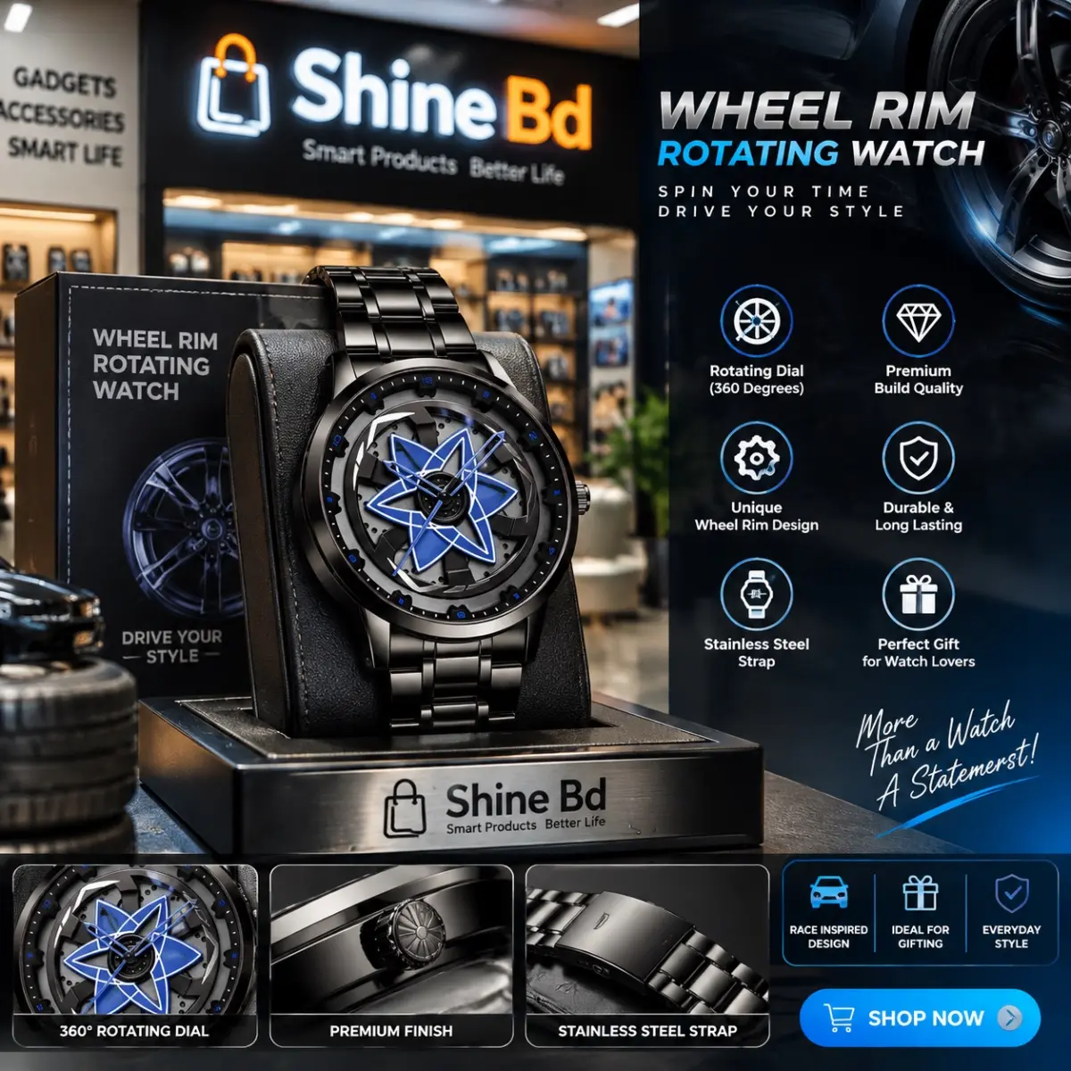 Wheel Rim Rotating Watch