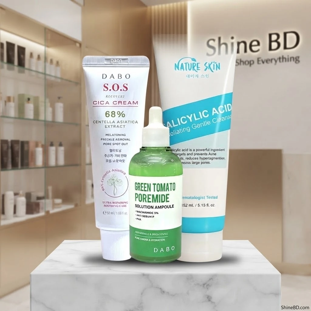Sensitive Skin Care Combo: S.O.S Recovery CICA Cream, Nature Skin Salicylic Acid, Green Tomato Ampoule